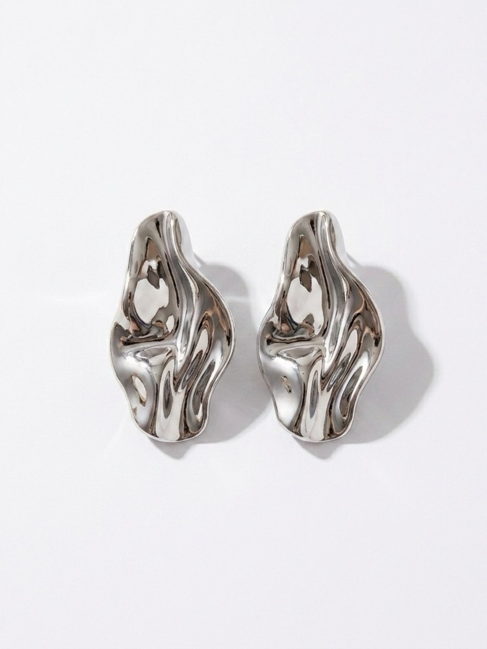 NWT: Amazon Sculpted Wave Silver Statement Earrings